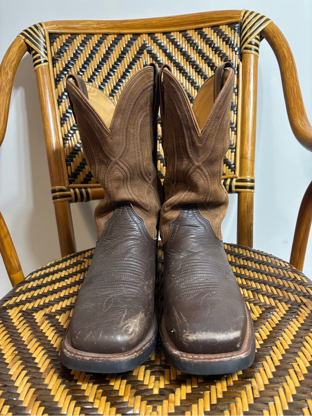 Tecovas The Midland 9.5D Brown Leather Square Toe Cowboy Boots Vibram - Picture 2 of 7